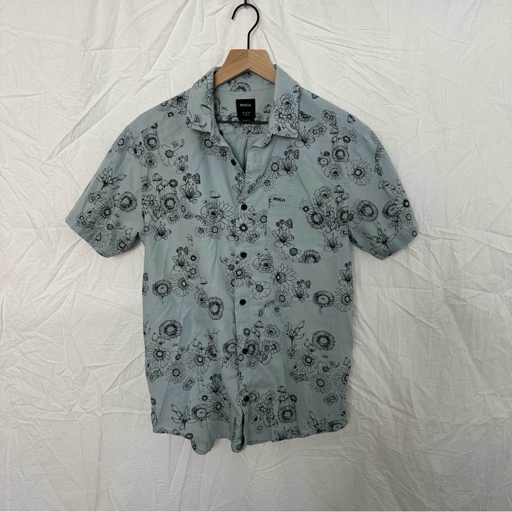 RVCA Men's Floral Print Shirt - Blue